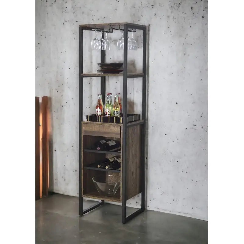 Weathered Oak Finish Wine Rack, Holds Up to 20 Bottles, Elegant Storage Solution for Home or Bar