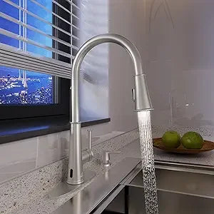Touchless Motion Sensor Kitchen Faucet with Pull-Down Spray and LED Light, Including Soap Dispenser for Enhanced Sink Functional