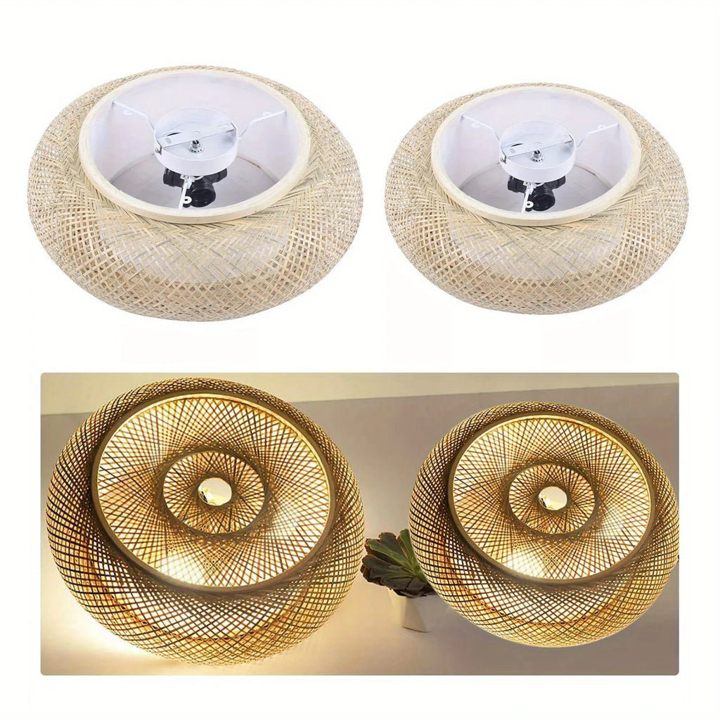 Hand-Woven Bamboo Ceiling Light 3-Light Drum Shade Natural Rattan Pendant for Living Room Bedroom Study Zen Decor