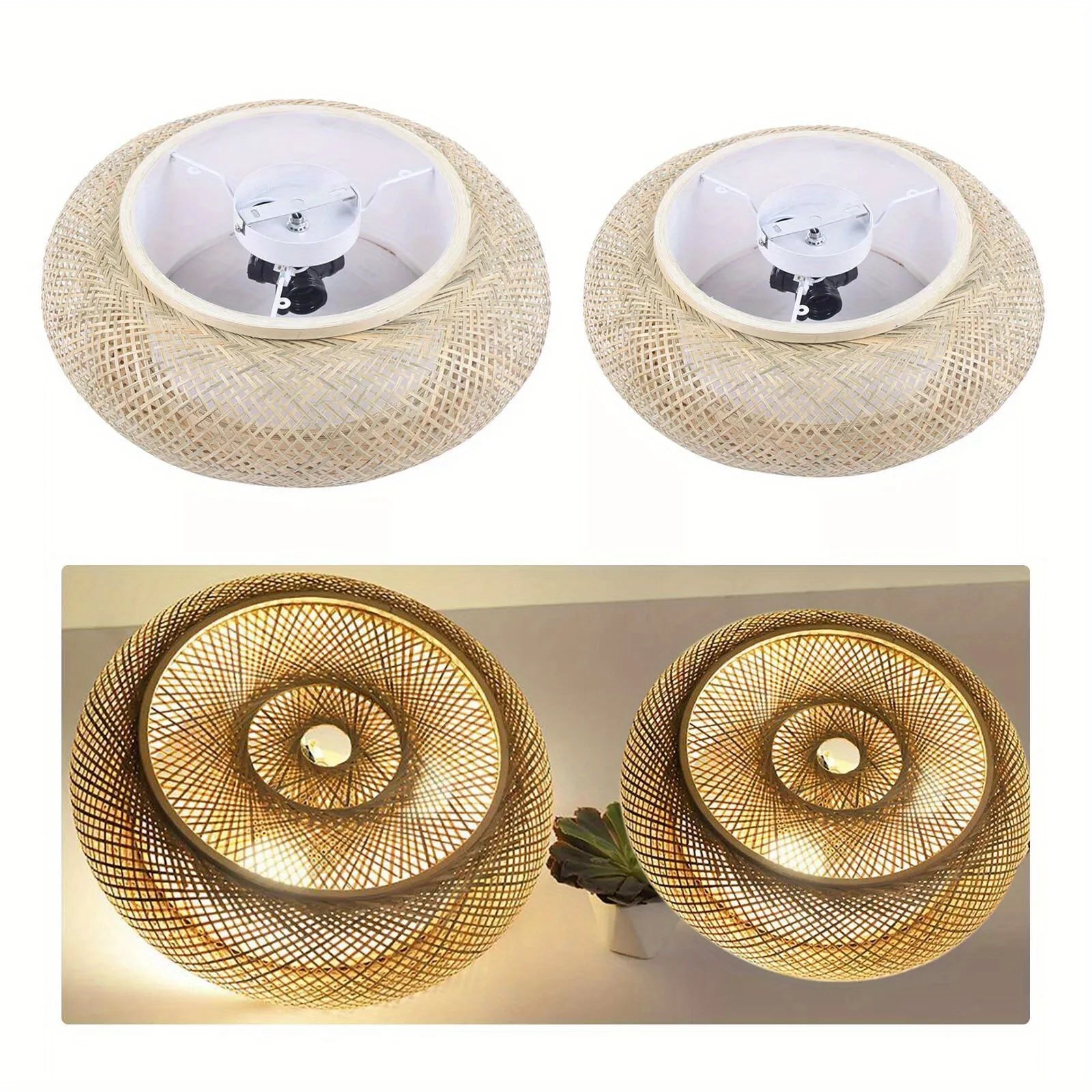 Hand-Woven Bamboo Ceiling Light 3-Light Drum Shade Natural Rattan Pendant for Living Room Bedroom Study Zen Decor