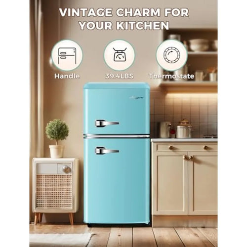 3.2 Cu.Ft Retro Double Door Refrigerator with Freezer for Dorm Office Bedroom Apartment 7 Adjustable Temperature Settings Remov