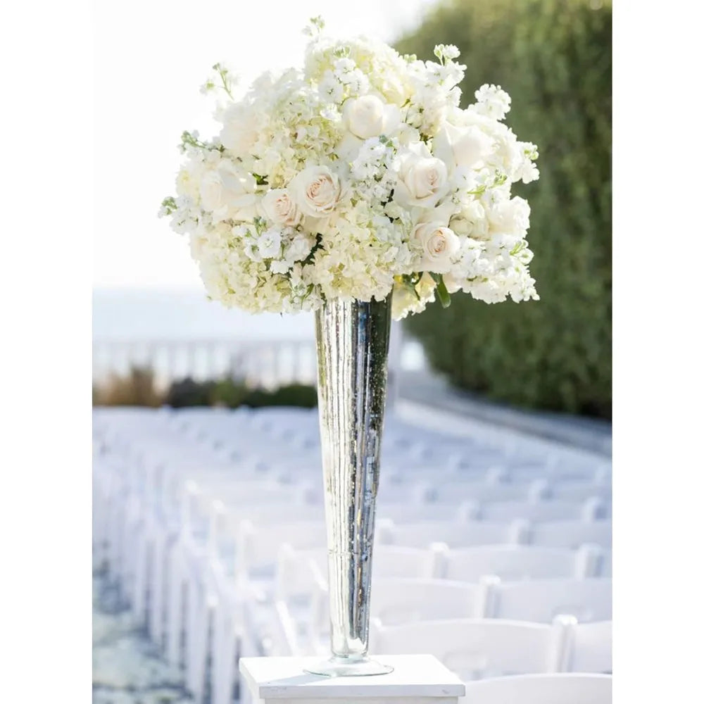 Clear Glass Trumpet Vases, Bulk Open Top 4, Height 16, Multiple Sizes, Tall Pilsner Floral Planter Container, Centerpiece for Ho