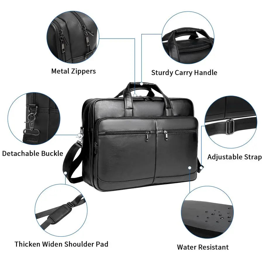 Leather Messenger Bag, 15.6 Inch 17.3 Inch Laptop Briefcase Satchel Computer Shoulder Bag Business Handbag