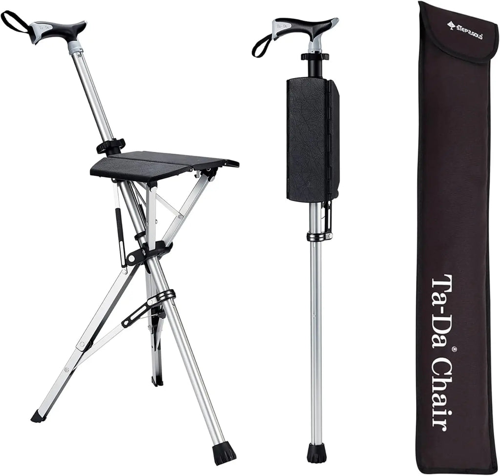 Portable hiking pole, folding cane with chair, lightweight aluminum, easy to carry and store, non-slip