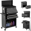 4-Wheel Portable Tool Chest with Lockable Top Box, 8-Drawer Storage for Garage and Warehouse (Stylish Black)