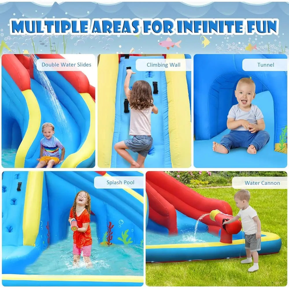 Iatable Water Slide, Crab Theme Kids Waterslide Park Outdoor with Dual Slides for Racing Fun/Climbing/Hide&Seek Cave, Blower, Bl