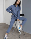 Sports Suit Zippered Solid Color Long-sleeved Winter Pullover Sweatshirt Set With Leggings Trousers Sets Womens Two Piece Outfit