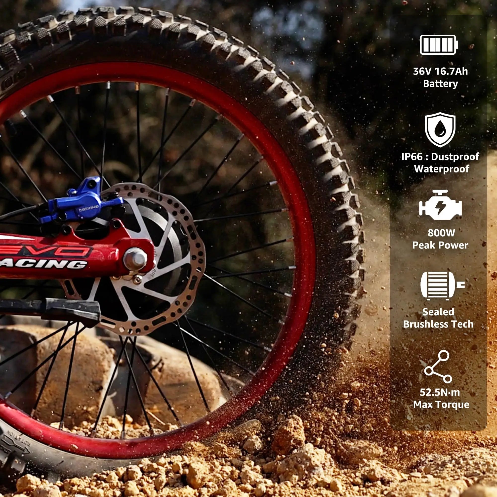 RFN Racing 18 Electric Dirt Bike For Kids - 36V 3-Speed Stunt Jump Bike - Lightweight Aluminum Frame Electric Bike For Age 14+