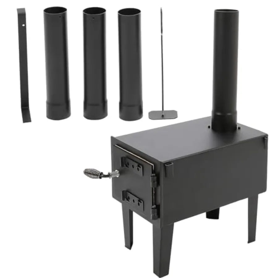 Portable Wood Burning Stove for Outdoor Cooking Fishing Hiking and Travel Compact Design with Storable Chimney Pipes for Effici
