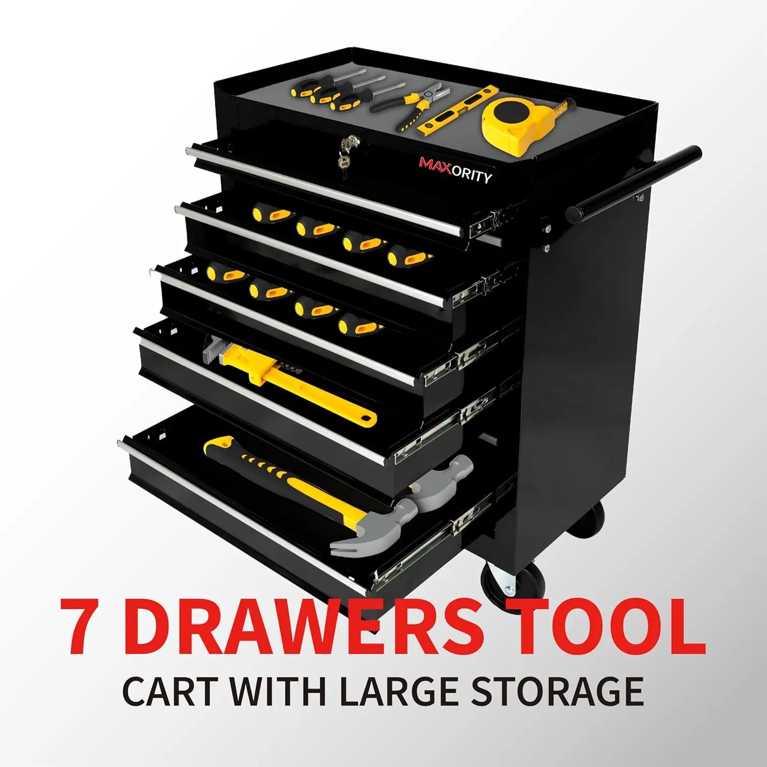 7-Drawer Heavy-Duty Rolling Tool Chest Cabinet with Lock Mobile Cart for Garage & Workshop, Black, Customized