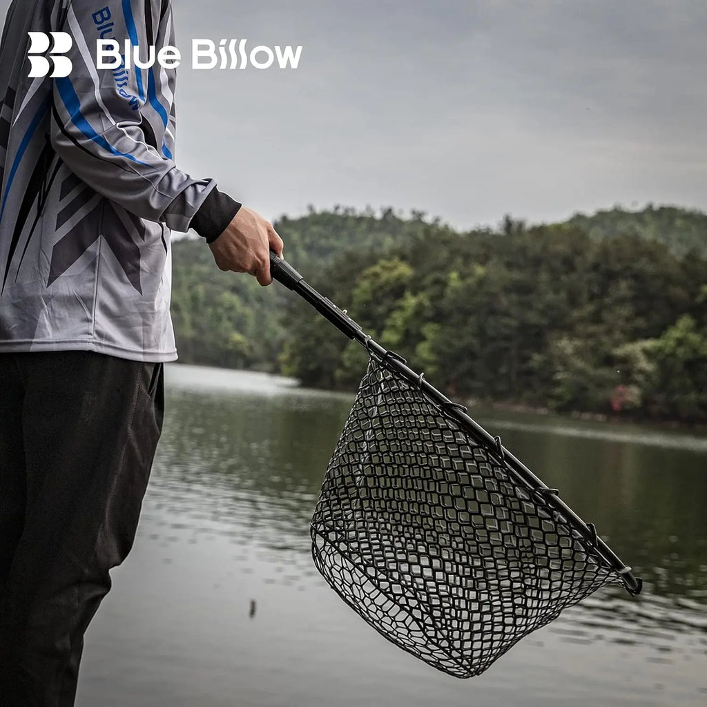 Large Folding Rubber Fishing Net with Aluminum Handle, Extends to 67 Inches for Freshwater and Saltwater