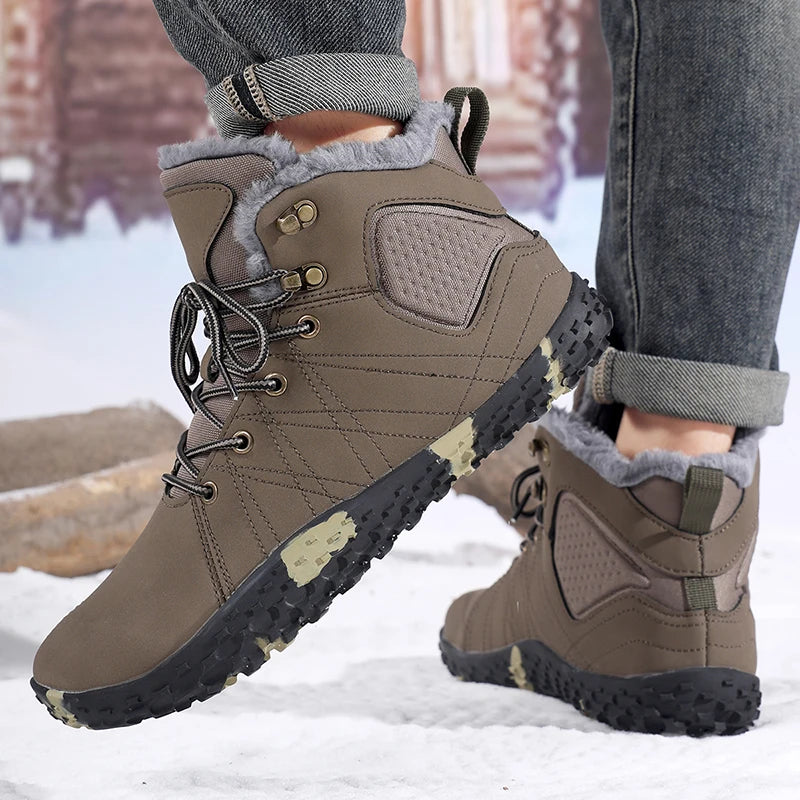 Winter Warm Wide Toe Barefoot Men Snow Boots Outdoor Cotton Boots Breathable Walking Hiking Shoes Comfortable Casual Sneakers