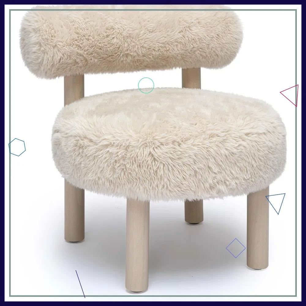 Vegan Shearling Accent Chair, Natural Carmel Color, Wide Seat for Living Room Bedroom Decor