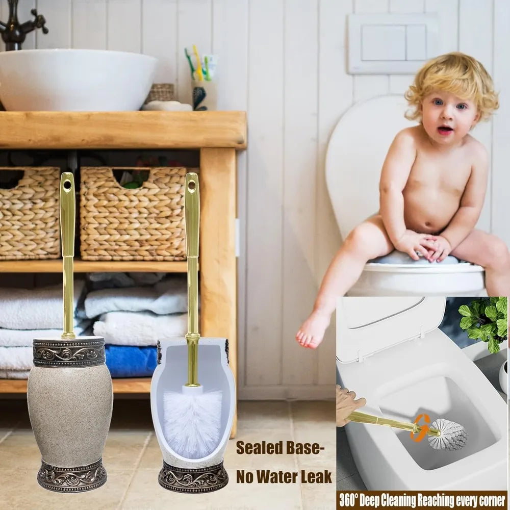 6 Pieces Bathroom Accessories Set Including Trash Can, Cup, Toothbrush Holders, Soap Dishes, Soap Dispenser and Toilet Brush,