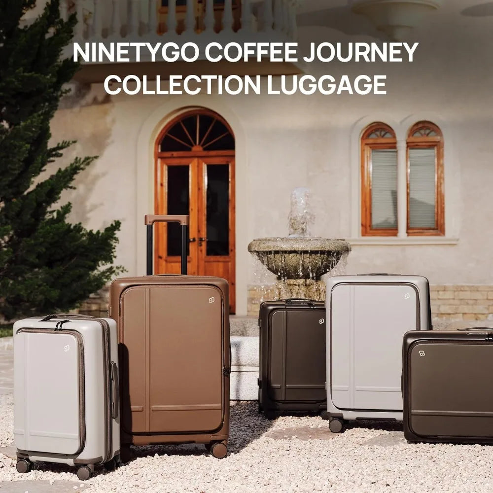 Carry On Luggage 22x14x9 Airline Approved, 20 Inch Suitcase with Front Compartment & Cup Holder, Coffee-Infused PC Hard