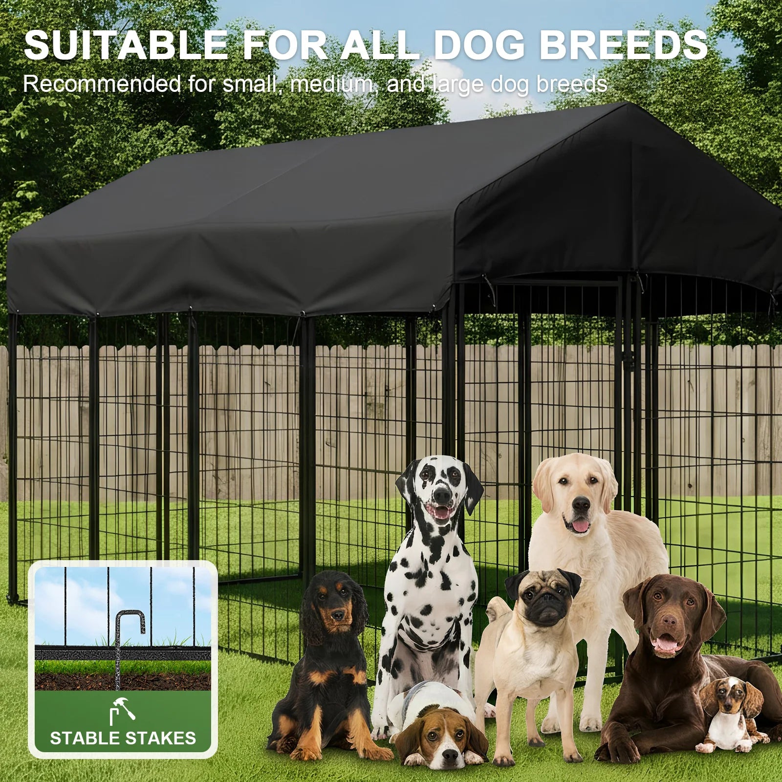 Outdoor Secure Wire Crate Kennel Steel Material Outdoor Dogs Welded Wire Kennels Waterproof Tarpaulin for Medium Small Dogs