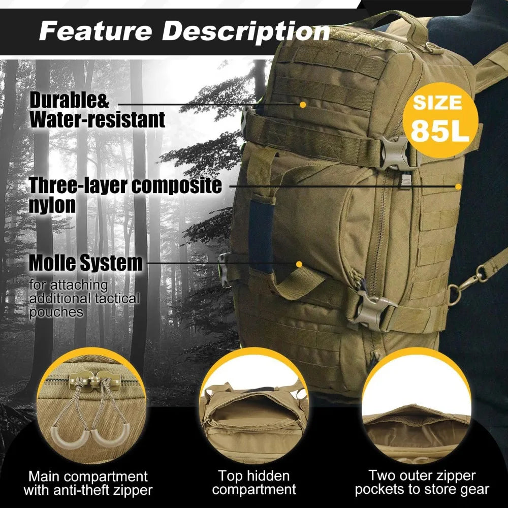 3-in-1 Military Duffle Bag – Backpack Gym Travel Weekender Bag for Men, Carry-On Size