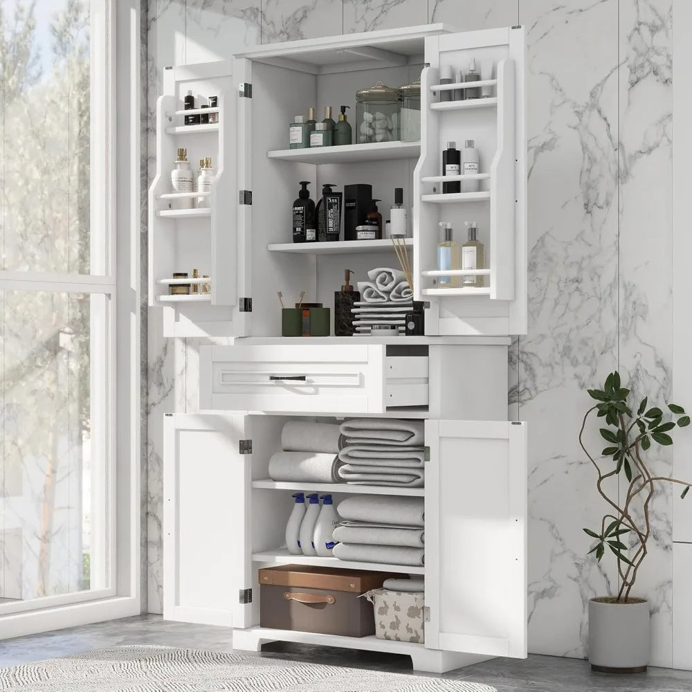 72 Tall Bathroom Cabinet with Multi-Functional Storage Organizer Door Rack, Kitchen Pantry Cupboard with Drawer and Adjust