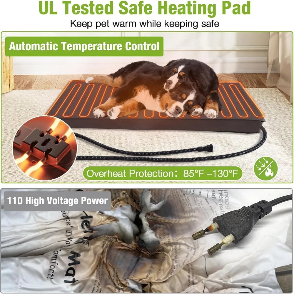 GUTINNEEN Heated Dog House Outdoor Dog Kennel with Safe Heated Pad, Chew-Proof Metal Frame and Rotating Food Bowl for Small to M