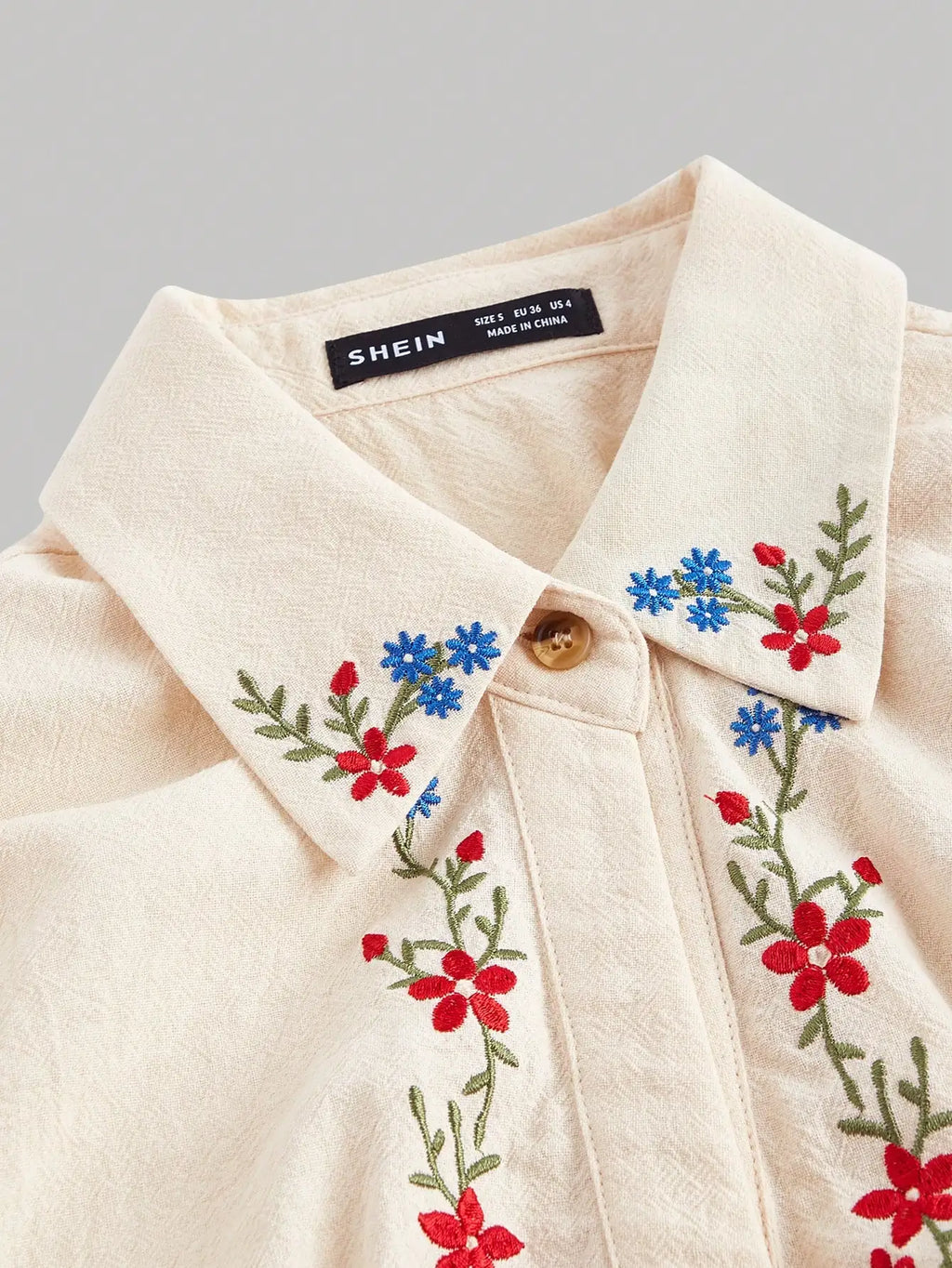Floral Embroidered Crop Shirt for Women, Short Sleeve Button Down Top, Casual Summer Blouse