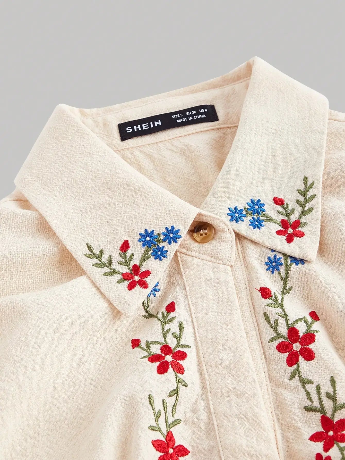 Floral Embroidered Crop Shirt for Women, Short Sleeve Button Down Top, Casual Summer Blouse