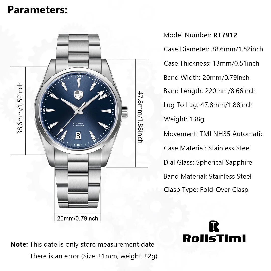 2025 New RollsTimi Men's Watches Top Luxury NH35 Mechanical Wristwatches Automatic Watch For Men AR Sapphire Waterproof Sports
