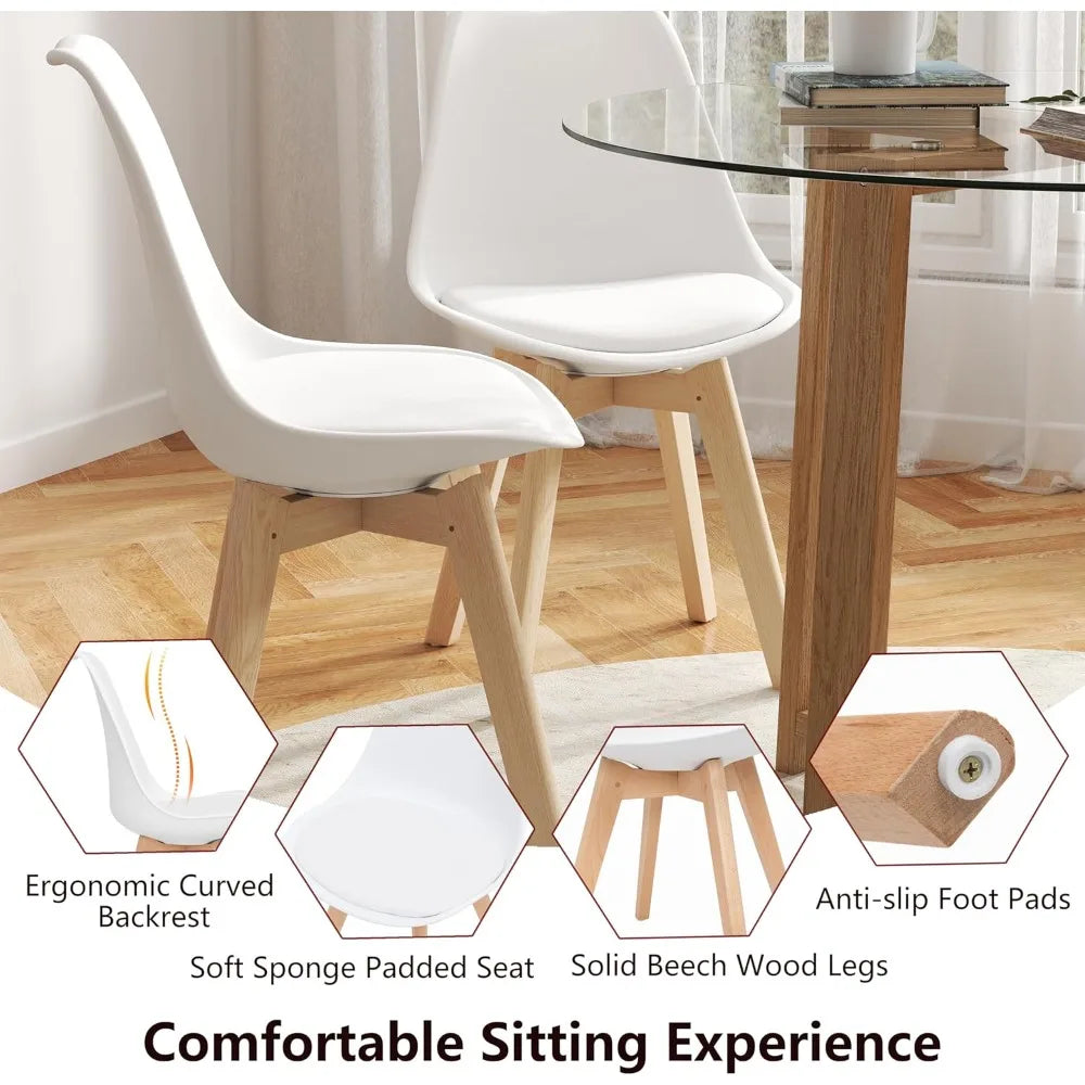 Tangkula 42-inch Round Glass Dining Table with 4-6 Seating Capacity, 0.3-inch Thick Tempered Glass Top, and 4 Upholstered Chairs