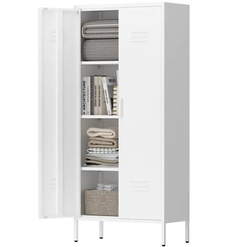 Modern Storage Cabinet with Adjustable Shelves, Magnetic Door Stopper, Aluminum Handles, and Breathable Design for Home