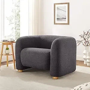 Modern Oversized Sherpa Accent Chairs, 37" Comfy Boucle Living Room Chairs, Wide Reading Chair with Round Arms, Cozy Armchair fo