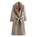 Women's Belt Warm Fur Collar Coat Flip Collar Pocket Button Decoration Autumn/Winter New Women's Wear