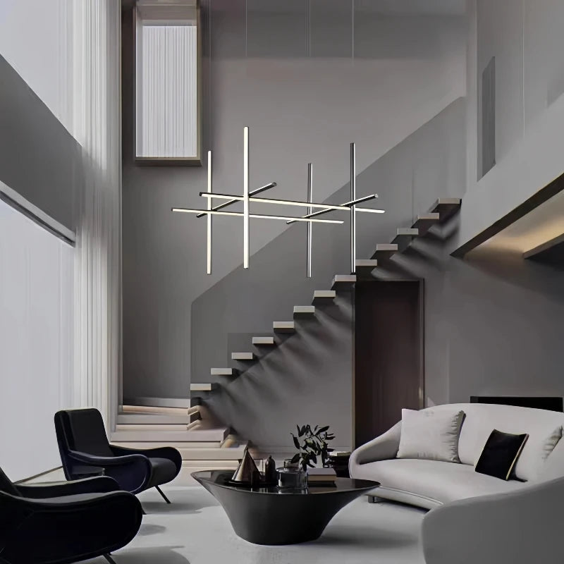 Modern LED Simple Tube Gold Chandeliers For Villa Living Room Kitchen Bar Pendant Lamps Interior Hanging Lighting Luminaires