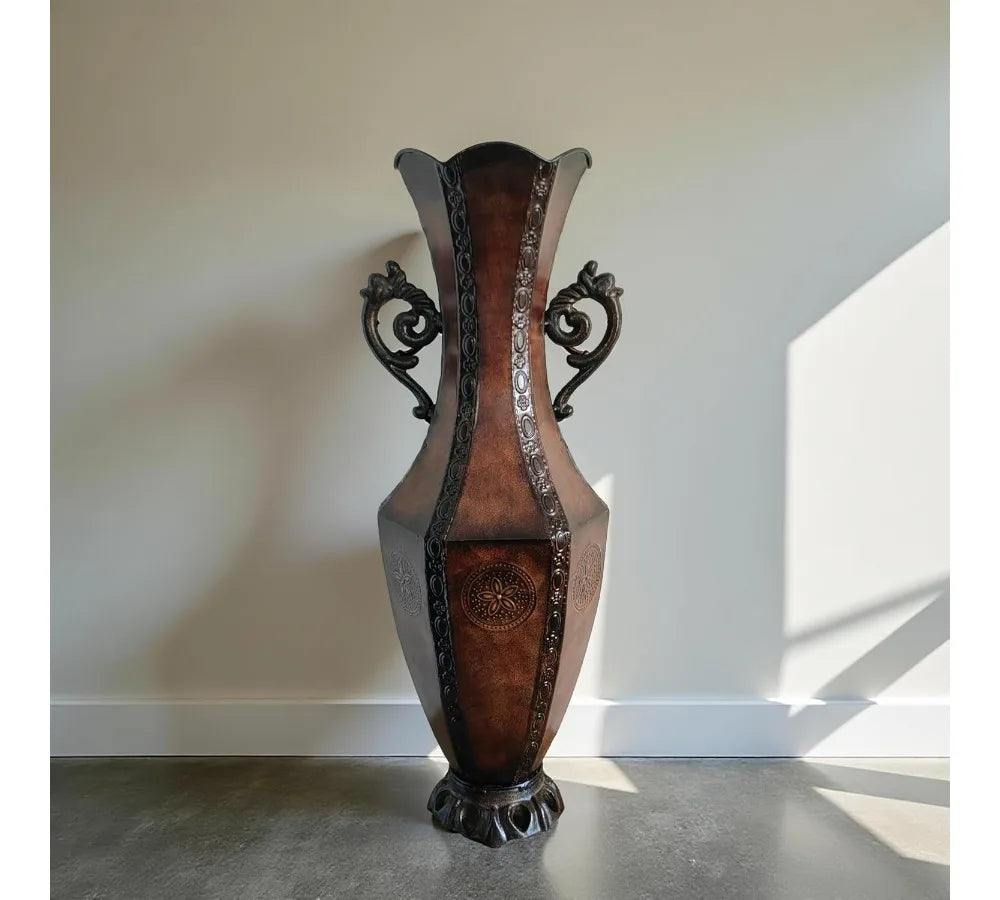 Elegant Embossed Metal Floor Vase 24 Inch Tall - Perfect for Wedding Decor, Spa Meditation & Home Accent