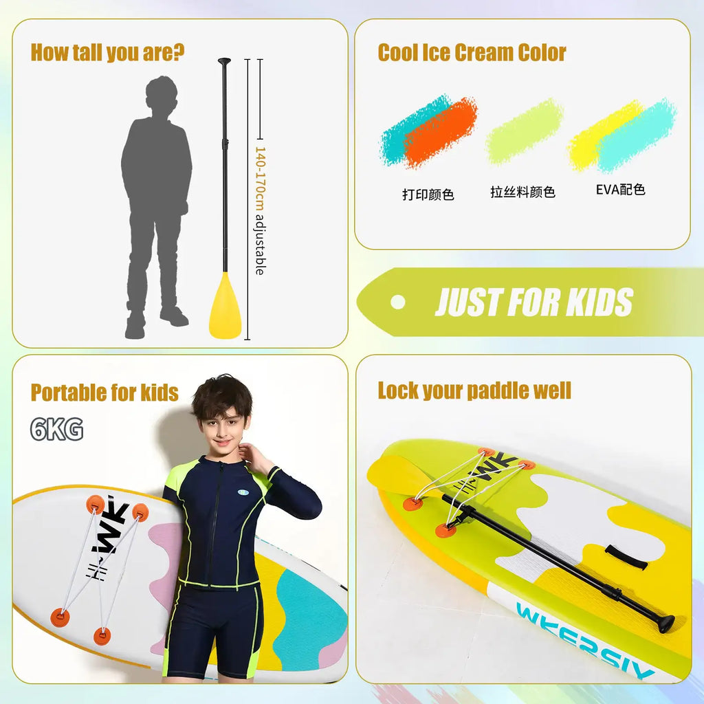 WKERSIY 8ft Green Kids SUP Ultra-Stable Youth Paddle Board, Lightweight Parent-Friendly Design surfboard stand up paddle board i
