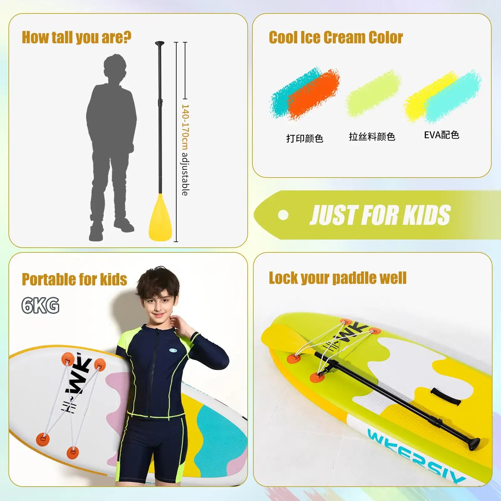 WKERSIY 8ft Green Kids SUP Ultra-Stable Youth Paddle Board, Lightweight Parent-Friendly Design surfboard stand up paddle board i