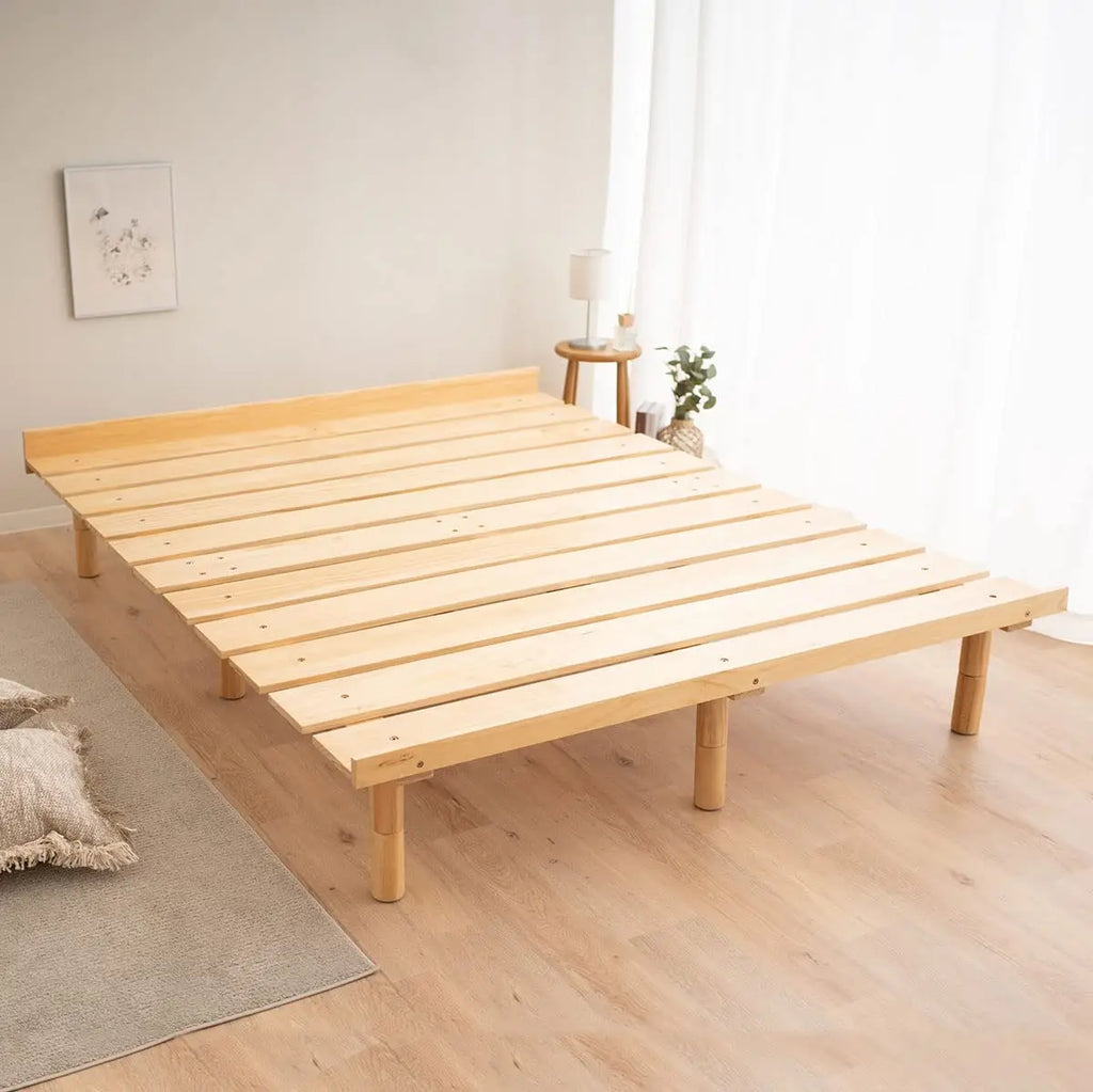 Wood Slatted Floor Bed Frame Full for Japanese Futon Mattress Solid Pine (Retro-Brown), Height Adjustable (2/7/12in) Tatam