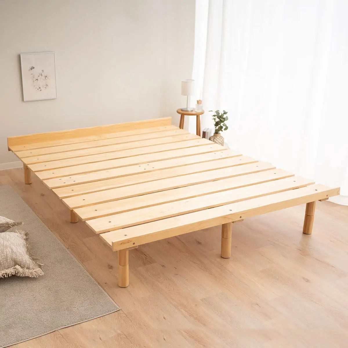 Wood Slatted Floor Bed Frame Full for Japanese Futon Mattress Solid Pine (Retro-Brown), Height Adjustable (2/7/12in) Tatam