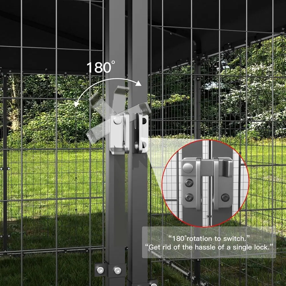 10x10x6 Large Outdoor Dog Kennel, Anti-Rust Galvanized Steel Dog Pen with Double Locks, Heavy Duty Dog Enclosure Fence with UV &