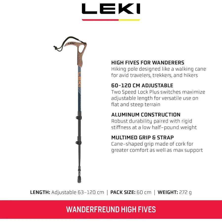 Wanderfreund High Fives Aluminum Adjustable Lightweight Walking Pole Single for Trekking Hiking