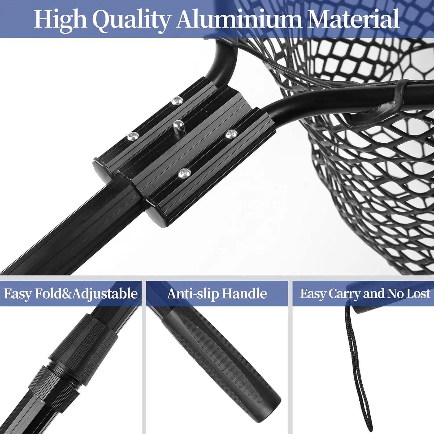 Large Folding Rubber Fishing Net with Aluminum Handle, Extends to 67 Inches for Freshwater and Saltwater