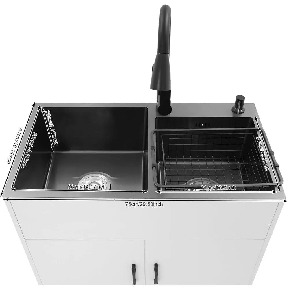Stainless Steel 30 Laundry Sink Cabinet with Pull-Out Spray Faucet and Soap Dispenser