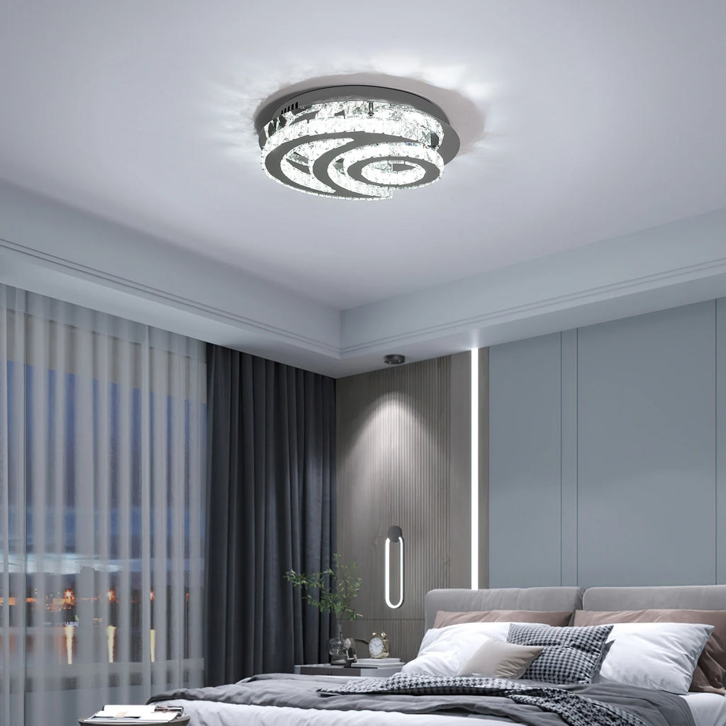 27.17*19.29*19.29in Ceiling Light Silver Flush Mount Ceiling Lamp Moon Shape Crystal Chandelier for Living Room Bedroom