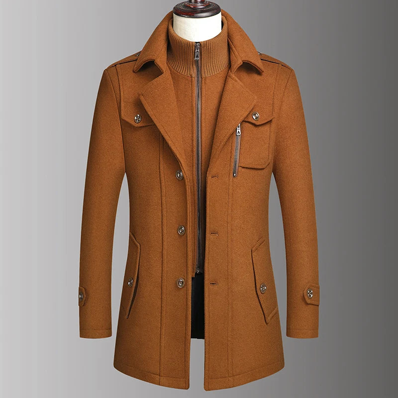 Men's Double Collar Wool Coat  Fashion Handsome Autumn Winter Business Style High Quality Middle-aged Men's Fashion Woolen Coat