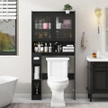 Farmhouse Style Over-the-Toilet Storage Cabinet with 2 Acrylic Wave Doors for Space-Saving Bathroom Storage