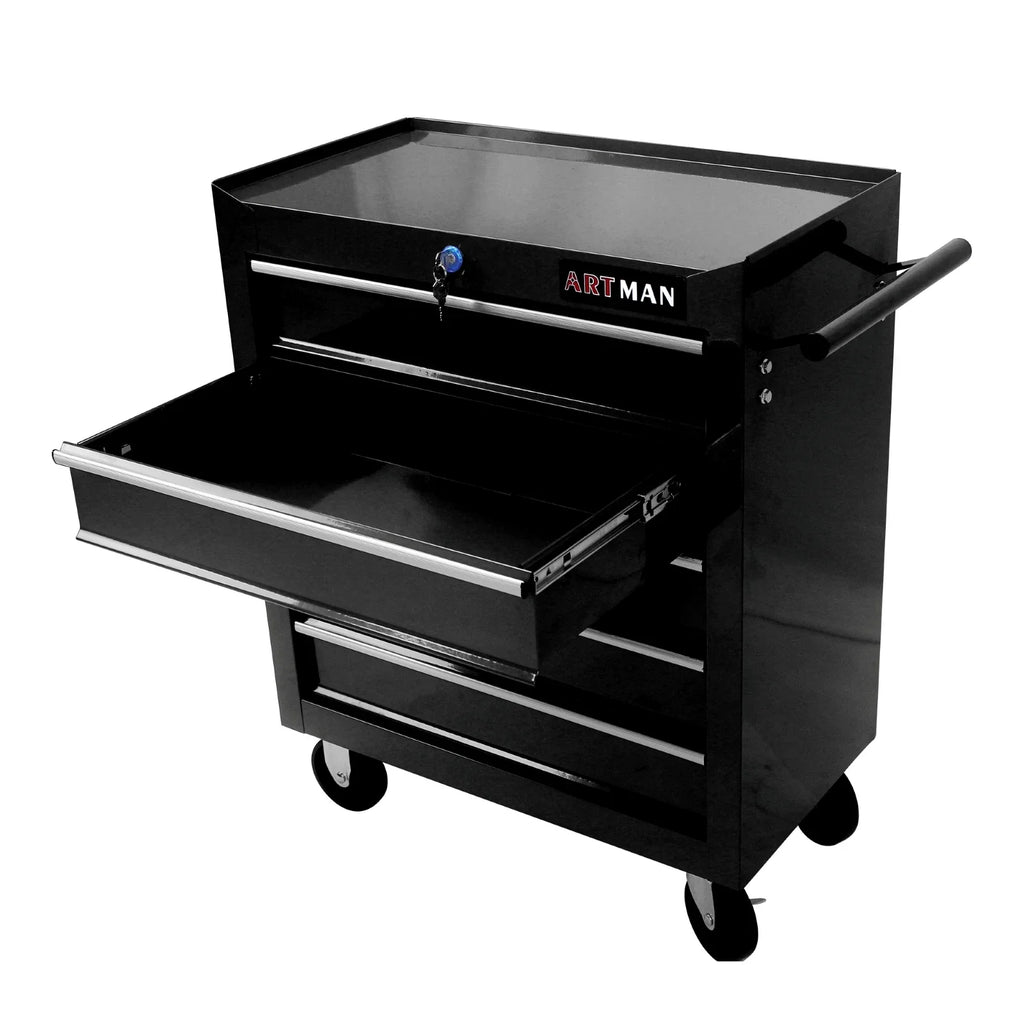 Tool cart with wheels 5 drawers,multifunctional rolling tool cart,locking tool storage organizer cart for garage,warehouse,black