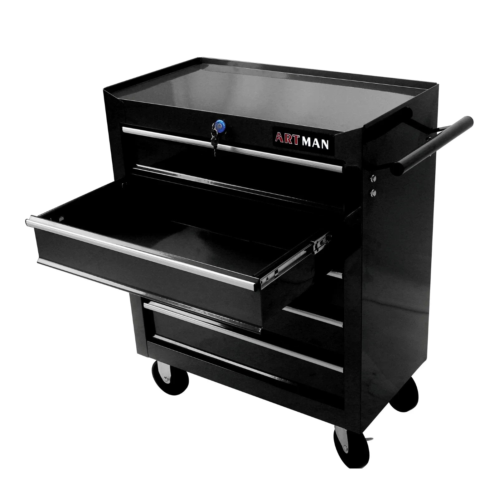 Tool cart with wheels 5 drawers,multifunctional rolling tool cart,locking tool storage organizer cart for garage,warehouse,black