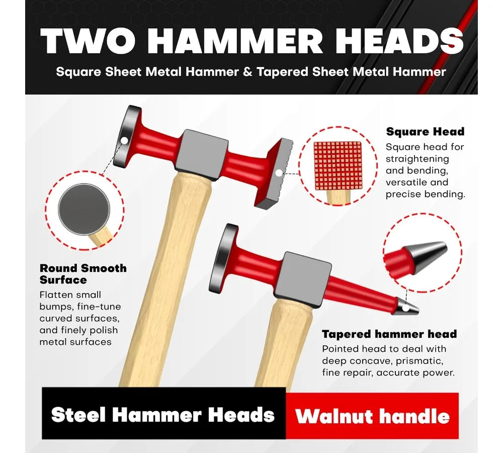 6-Piece Heavy Auto Body Repair Tool Kit with Hammer Dolly Set, Carrying Case for Car Dent Removal