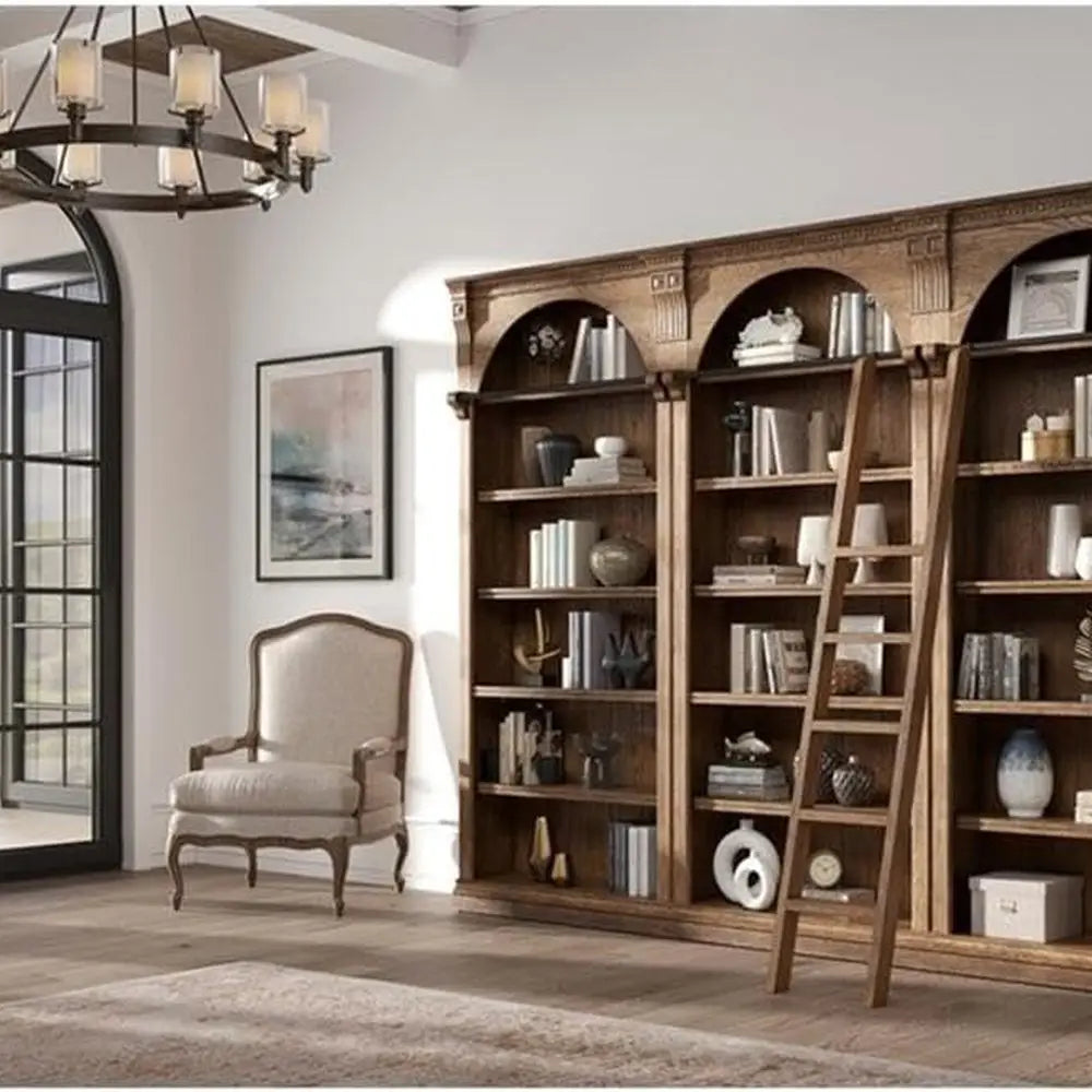 8-Foot Tall Traditional Bookshelf with Ladder, Storage and Display Unit for Home Office or Living Room in Brown