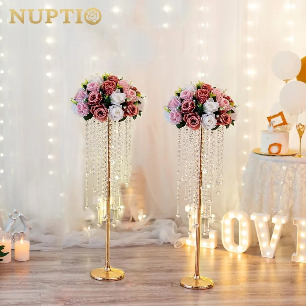 Crystal Wedding Centerpieces - 10pc 29.5in Tall Gold Vases for Elegant Floral Displays