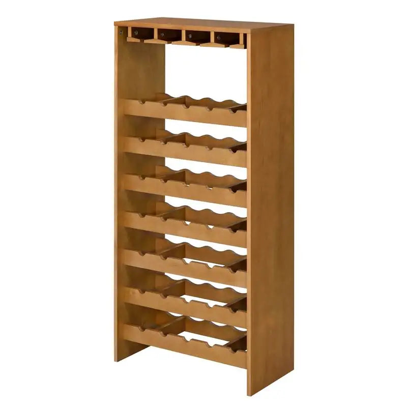 7-Tier Wine Rack for Oak Storage and Display, Space-Saving Design, Perfect for Home or Bar, Holds Multiple Bottles