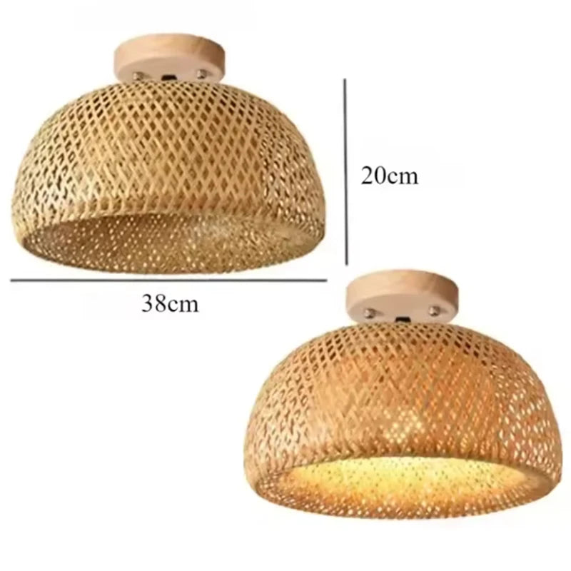 Handmade Boho Bamboo Wicker Ceiling Light Fixture Traditional Farmhouse Bedroom Nursery Hallway Corridor Mount Ceiling Lamp